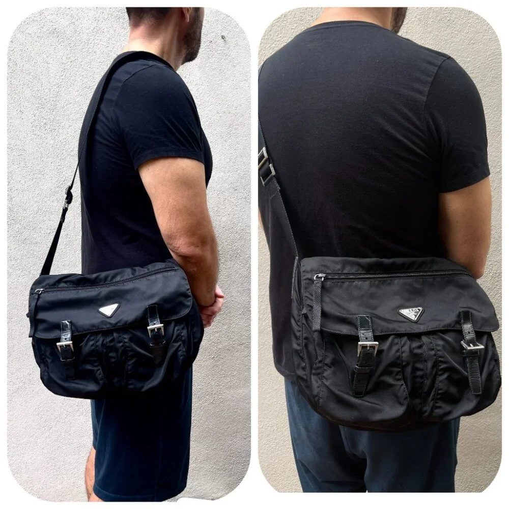 Prada Tessuto Vintage Nylon Saffiano Vela large Messenger Bag Black - Picture 4 of 15